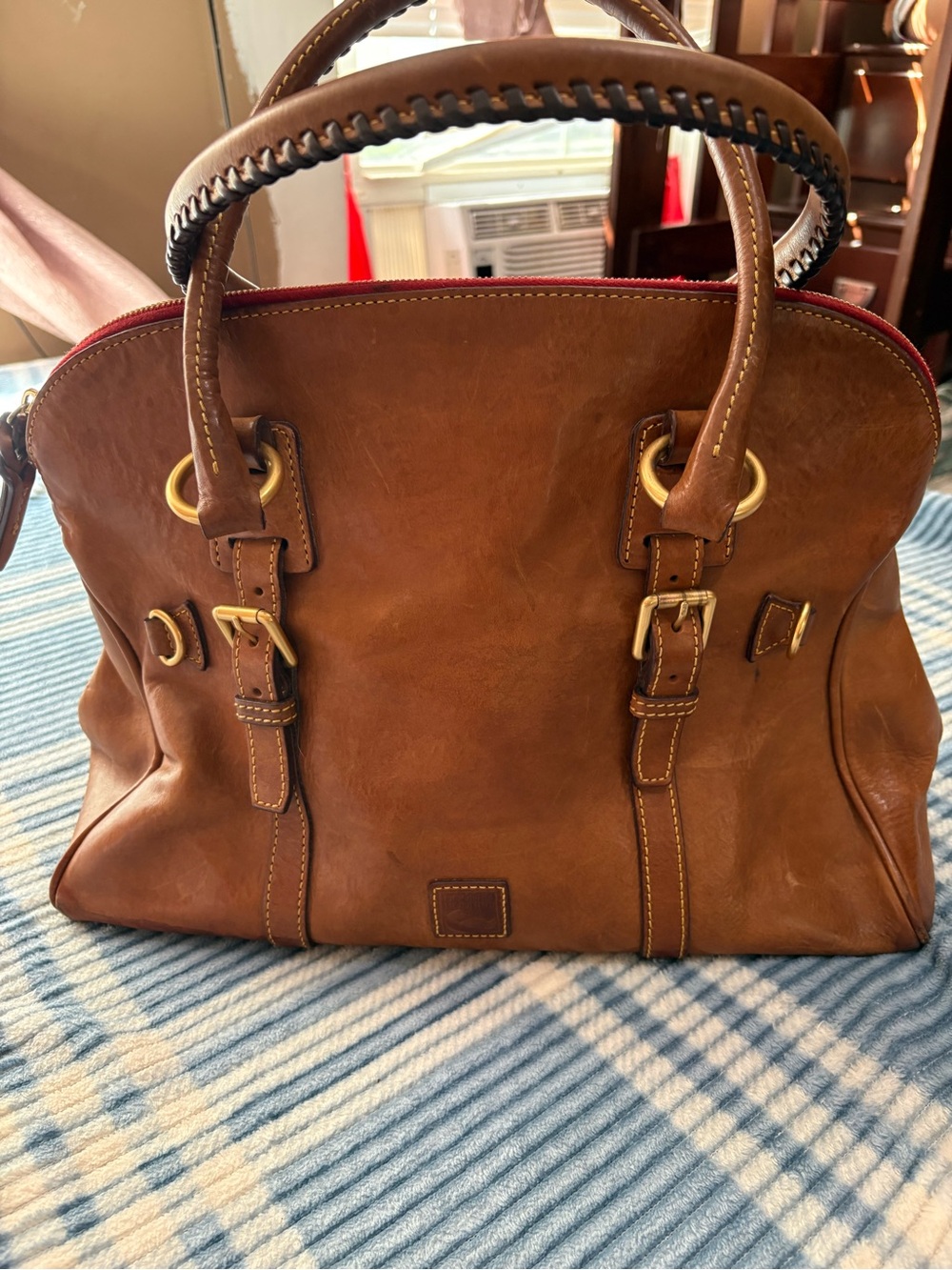 Dooney & Bourke Brown Leather Satchel with Gold-Tone Hardware